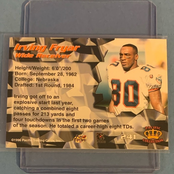 Irving Fryar #241 1996 Pacific Crown Collection Footbal Card - Picture 2 of 2